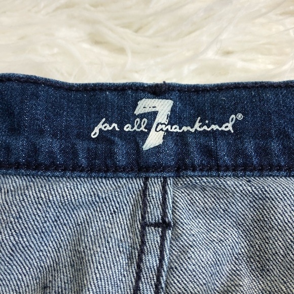 7 for all Mankind Y2K Bleached Distressed Dark Denim Mini Fray Hem Skirt NWT 32 - Picture 6 of 9